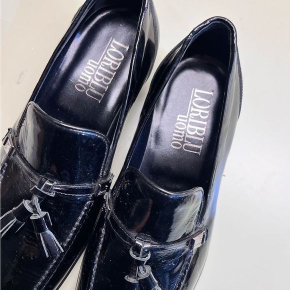 LORIBLU MADE IN ITALY LEATHER  Black Loafers Sleek Slip-Ons - Picture 3 of 15